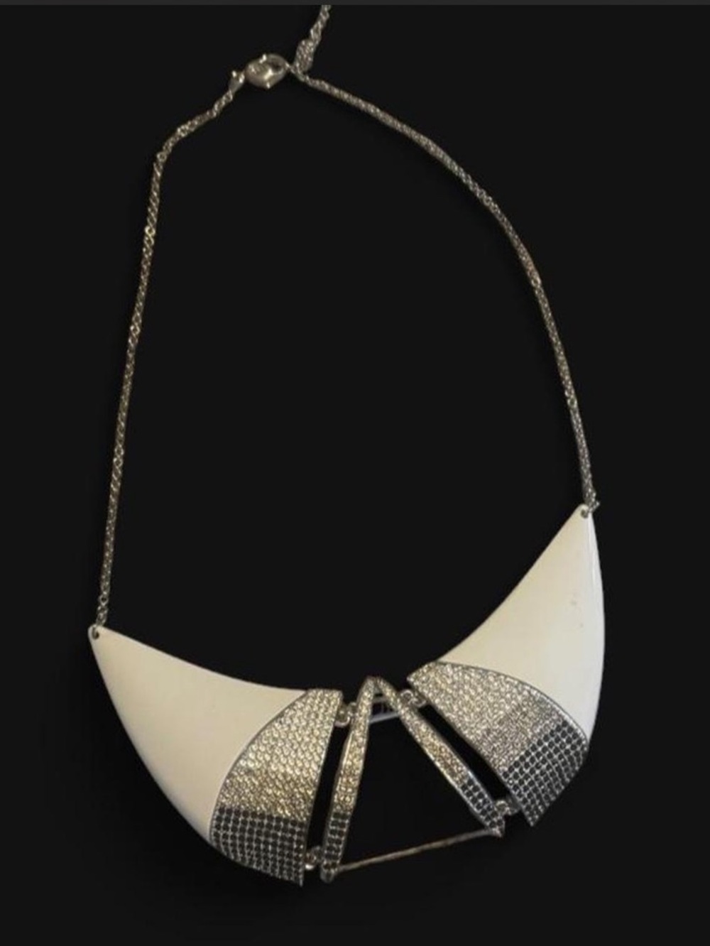 White and Silver Crescent Statement Necklace